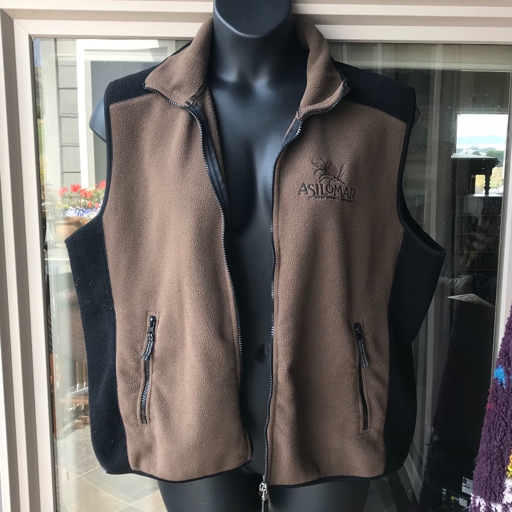 Color block brown and black fleece zip vest Asilomar L
